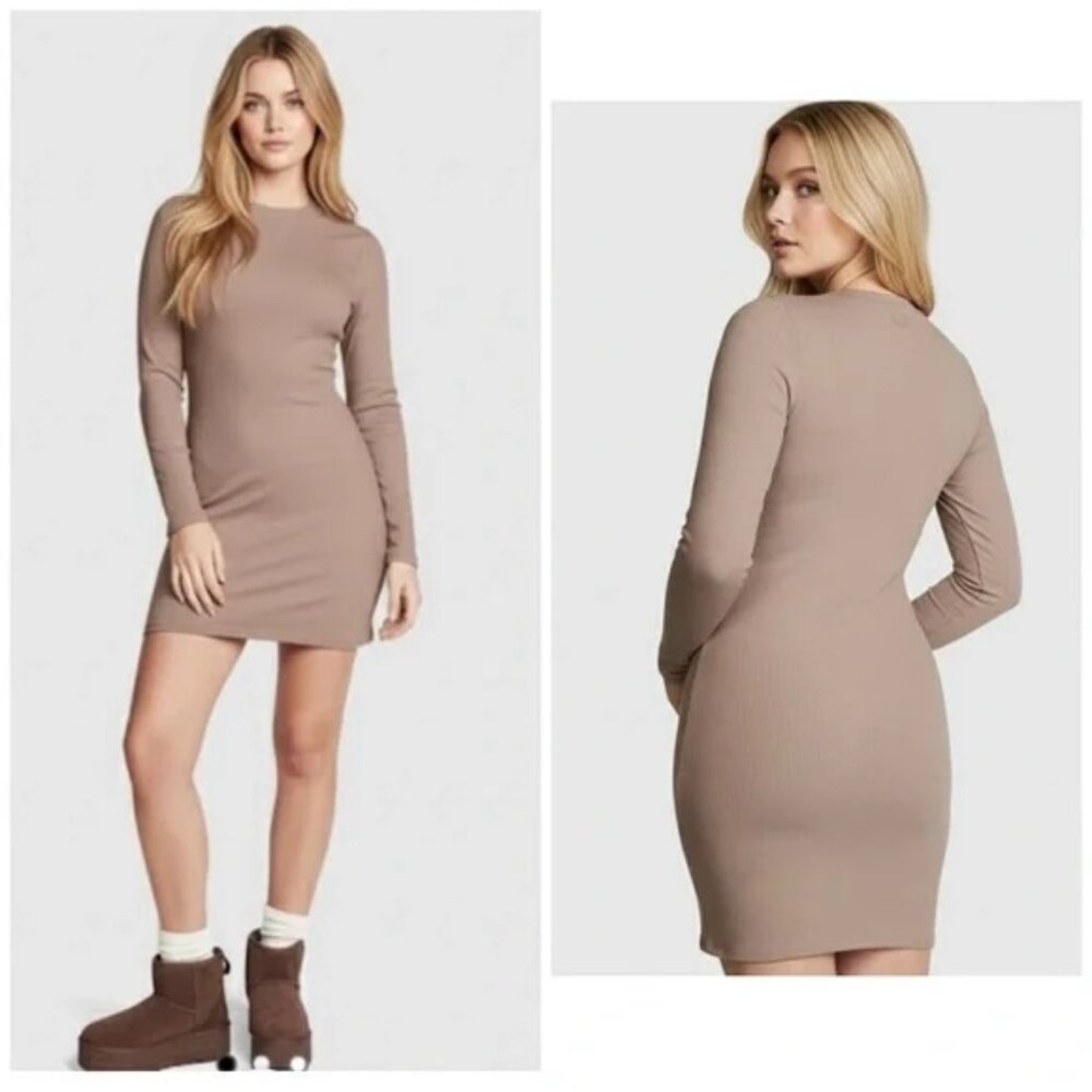 NWT Victorias Secret PINK mock neck dress long sleeve bodycon mini cotton S